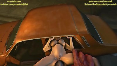Rachel drilled by big satan Monster thru car 3d cartoon