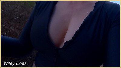 wifey public bosom masturbation in a tight t-shirt with ideal bra-less tits.