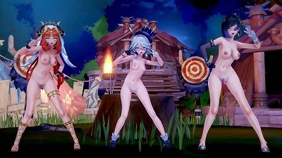 Genshin Furina&Nilou&Yelan hentai mmd